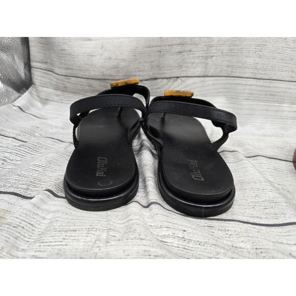 OluKai Black With Tortoise Shell Buckle La'i T-Bar Summer Beach Sandals Size 9 - Picture 5 of 8